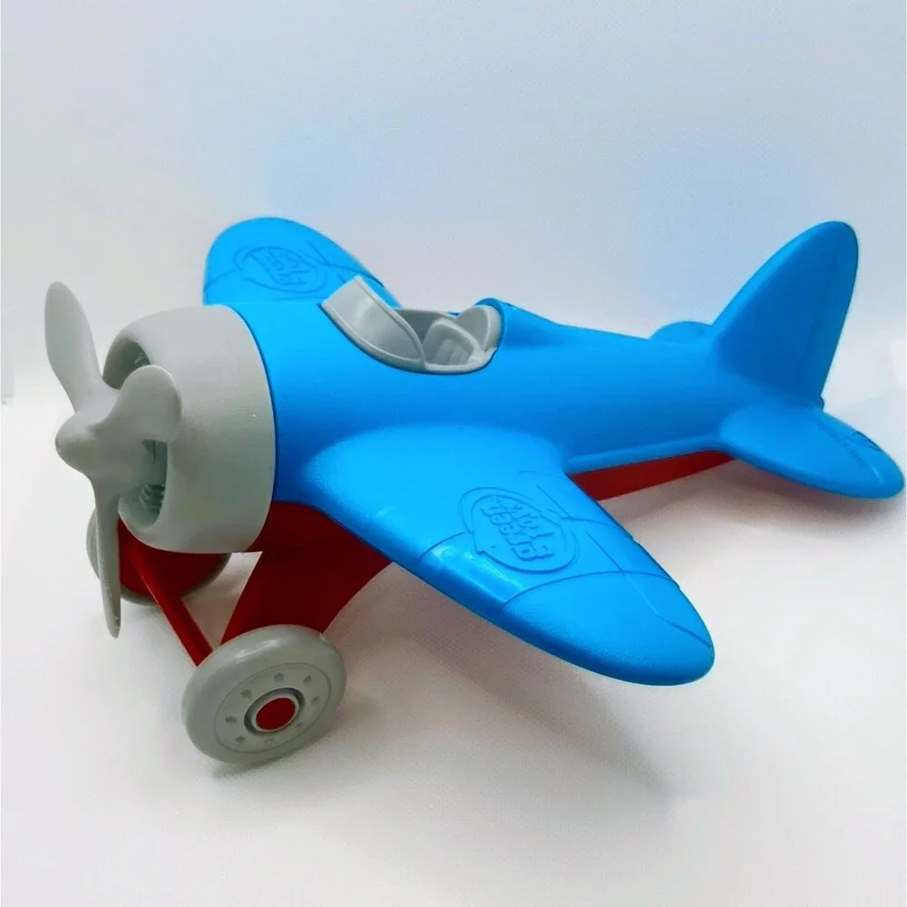 Green Toys 9” Blue Airplane with Propeller Wheels 100% Recycled Plastic Toy USA
